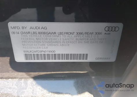 2015 Audi S8 4.0T из США, поврежденный, VIN WAUK2AFD3FN019900